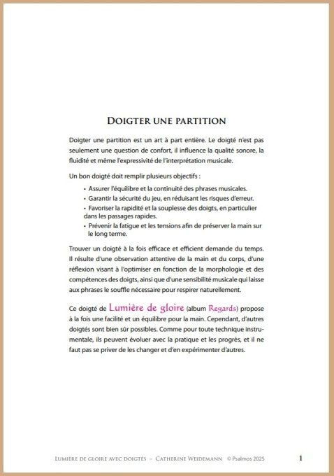 PARTITION "REGARDS" DOIGTEE : Lumière de gloire