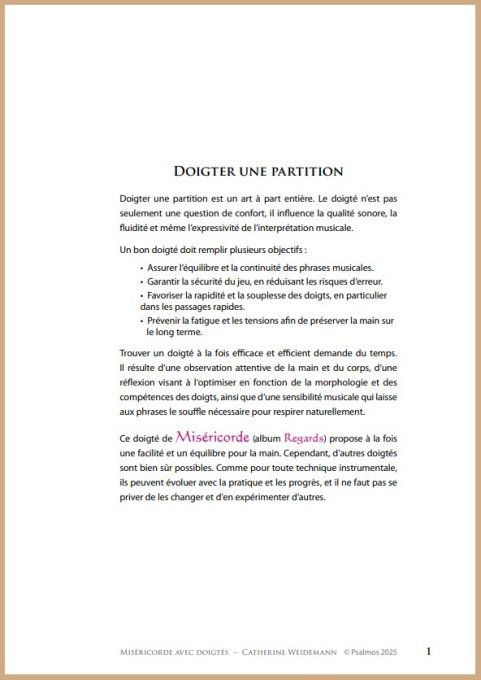 PARTITION "REGARDS" DOIGTEE : Miséricorde