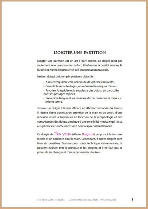 PARTITION "REGARDS" DOIGTEE : Tes yeux