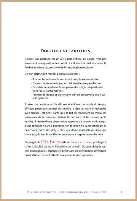 PARTITION "REGARDS" DOIGTEE : Dès l'aube - APPRO EN COURS