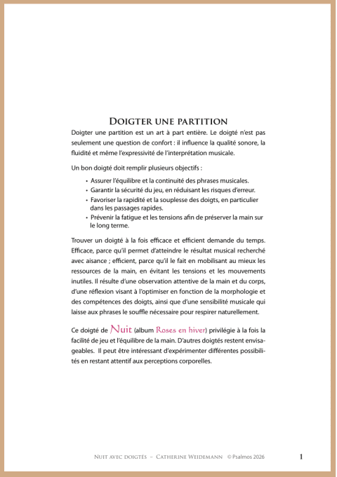 PARTITION "REGARDS" DOIGTEE : Nuit - APPRO EN COURS