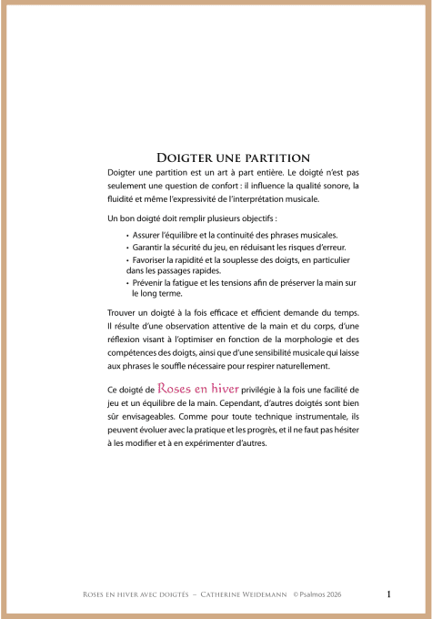 PARTITION "REGARDS" DOIGTEE : Roses en hiver - APPRO EN COURS