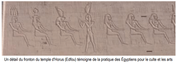 Pratique du culte et des arts chez les Egyptiens Détail Fronton d'Horus (Edfou)